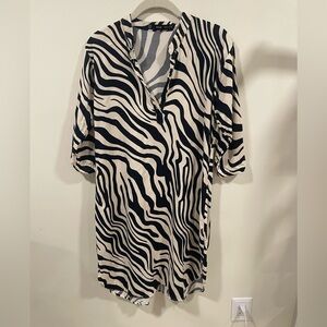 Mango Black and Cream Zebra Midi Dress